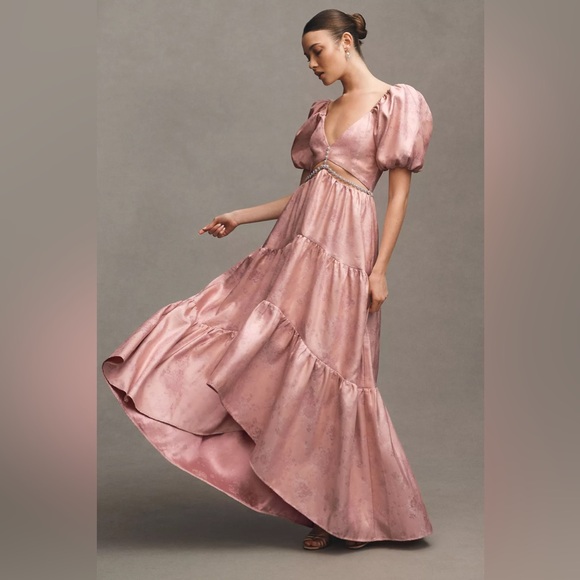 v. chapman emma v-neck a-line brocade cutout maxi dress V. Chapman Dresses | V. Chapman Emma V-Neck A-Line Brocade Cutout Maxi Dress | Color: Pink | Size: 14